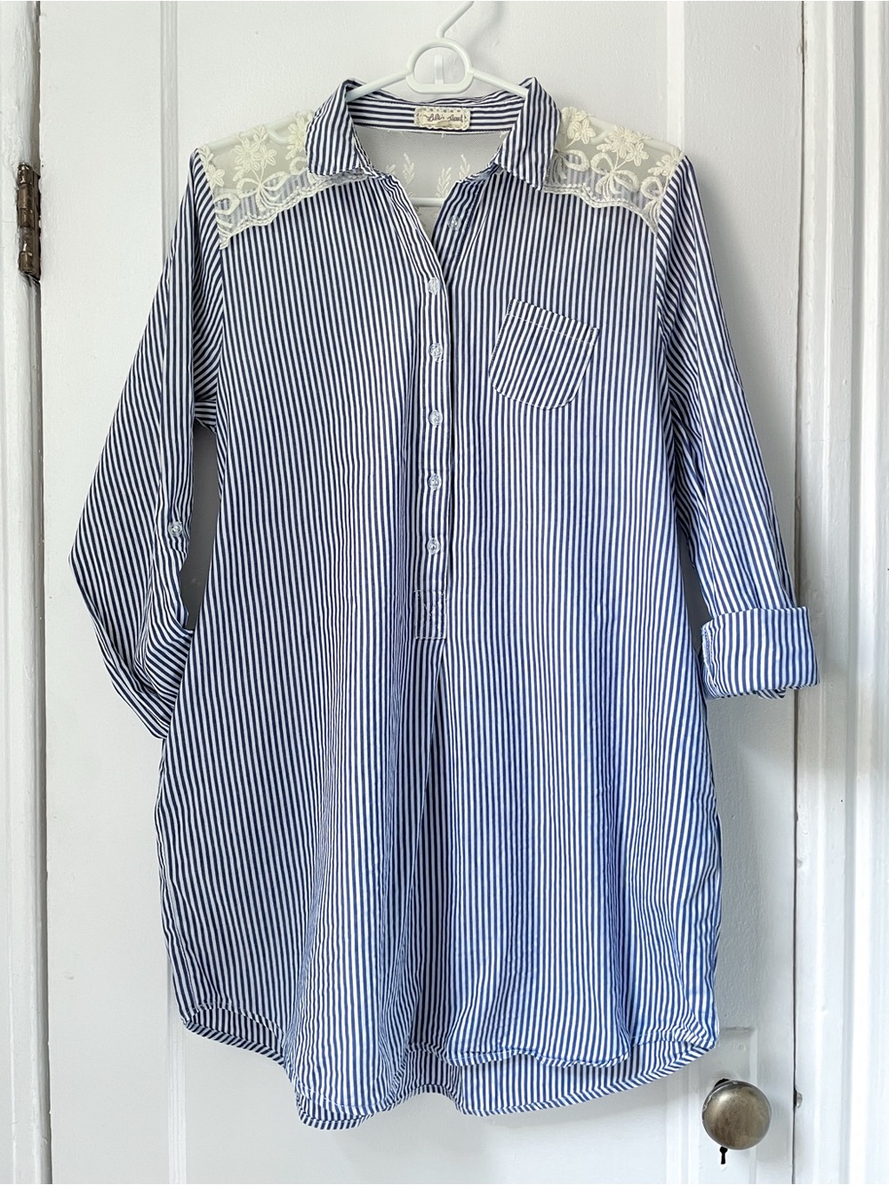 Anthropologie Lili’s Closet Blue Stripe Oversized Button Down Tunic